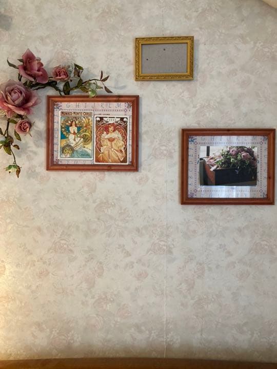 1990年代ものテディプリントアンティークピンク木製フレーム大型レアもの