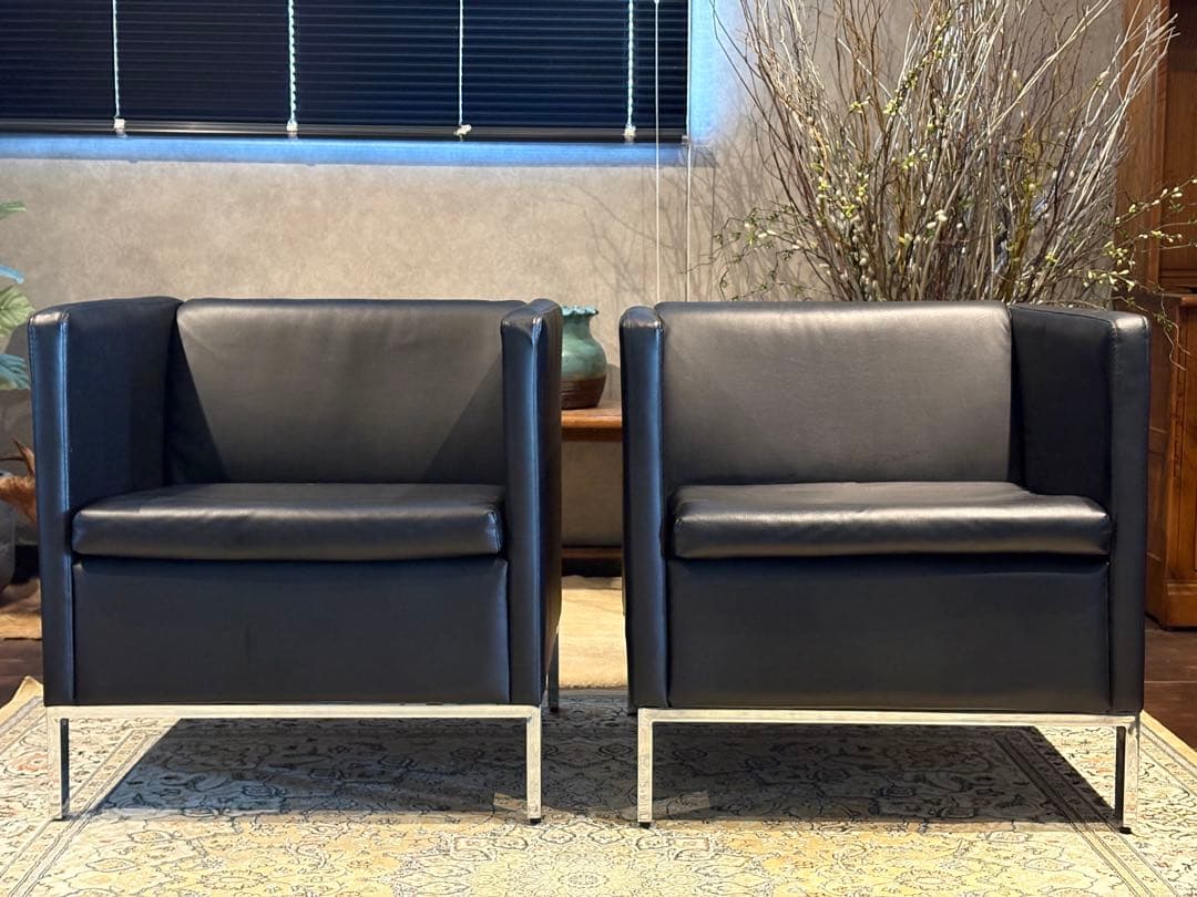 ①ブラック モダン 1人掛けソファ 1Pソファ 合皮レザー アンティーク SG