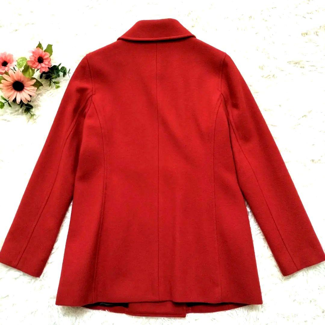 美品✨モラビト　ウール100%コート　ミドル丈　ピーコート　ダブル 　レッド　M