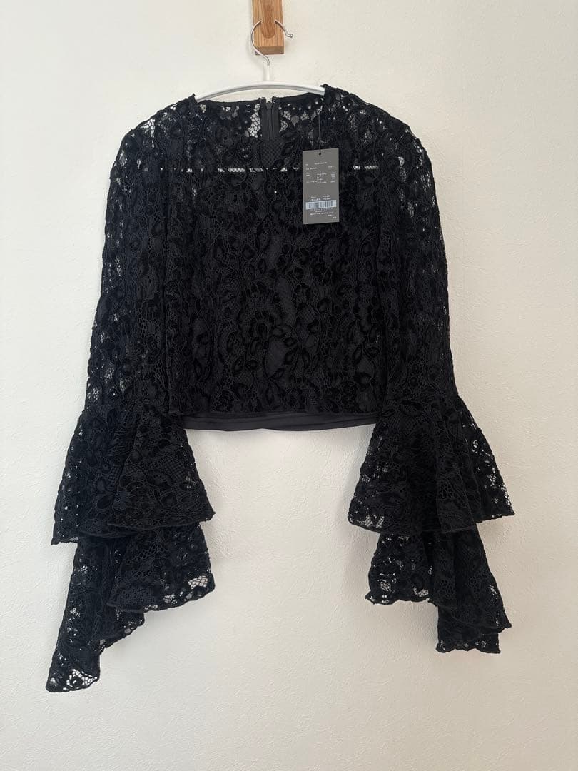 anuans ベロアレースボリュームスリーブブラウス