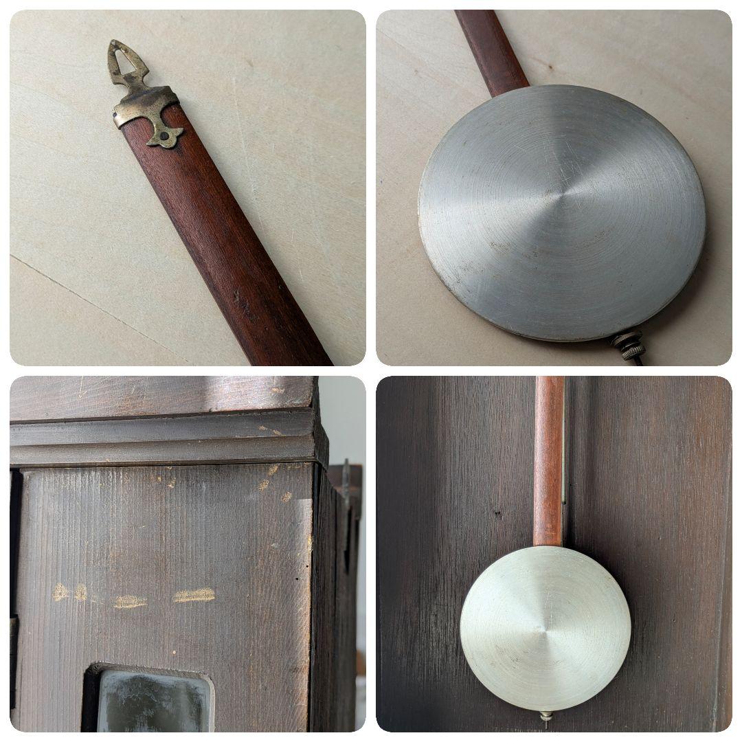 木製　アンティーク　昭和レトロ　柱時計　振り子時計　ゼンマイ式　壁掛け時計