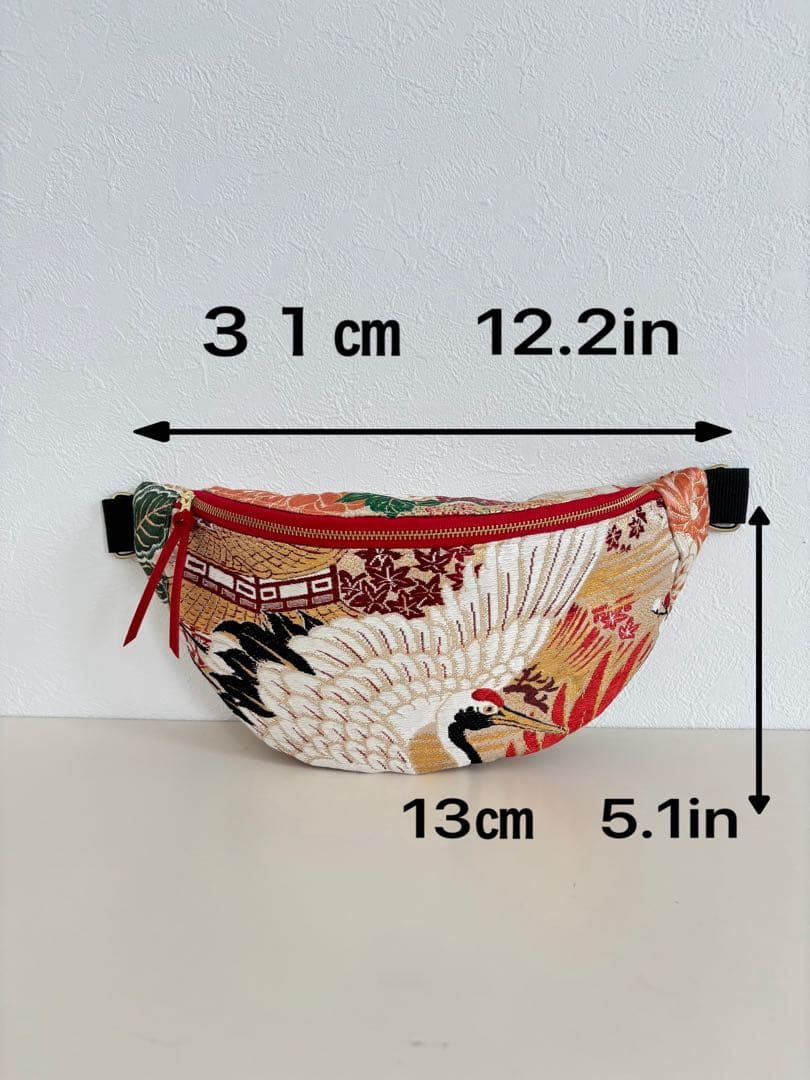 帯リメイク・鶴のボディバッグ　スリングバッグ