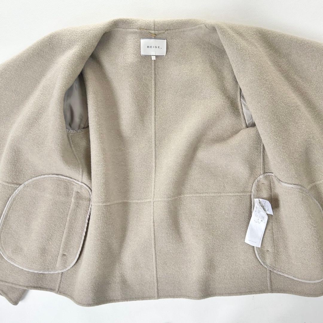 美品✨ベイジ カシミヤ混 ビックカラー ショートコート グレージュ 4