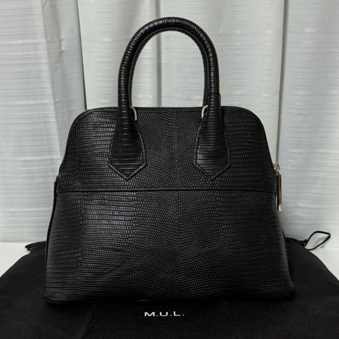 ⭐️新品未使用⭐️　M.U.L.　ハンドバッグ　リザード型押し　2way　ブラック