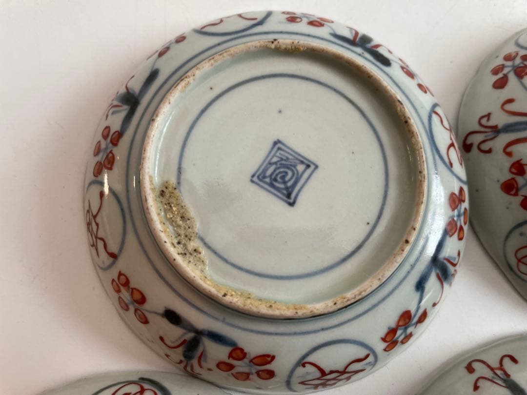 骨董　アンティーク　古伊万里　色絵　芙蓉手　菖蒲図　小皿　5枚