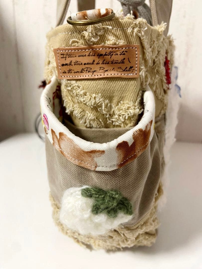 デニムリメイクバックS ベージュフリンジ×わんちゃん