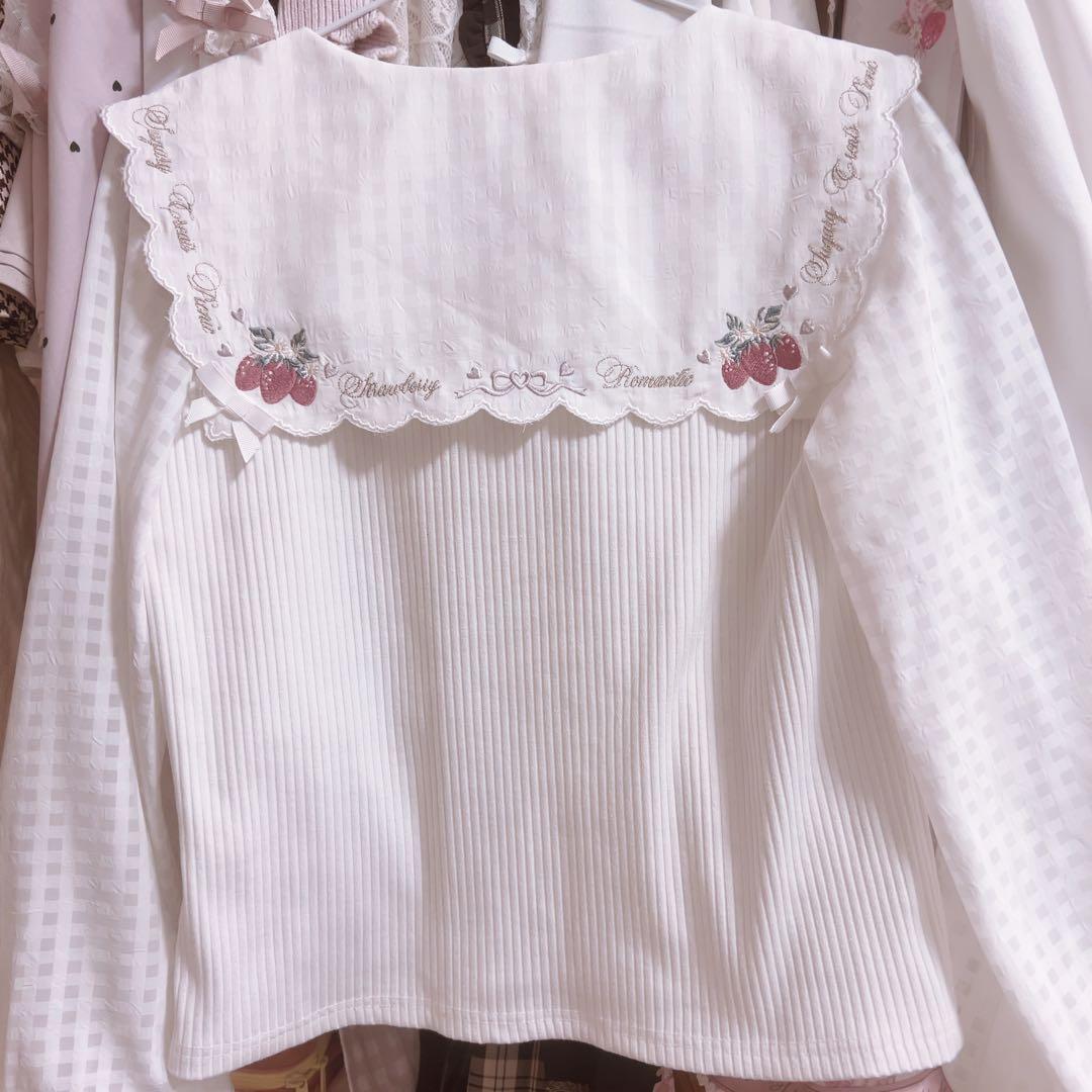 LIZLISA リズリサ ストロベリー刺繍セーラーリブブラウス 白 ホワイト
