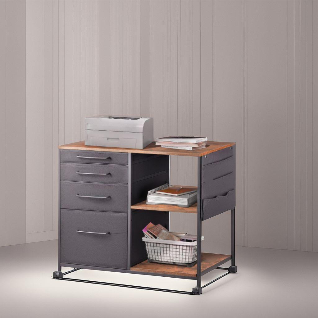 ☆多機能でスタイリッシュな4段サイドキャビネット - 布製デスク