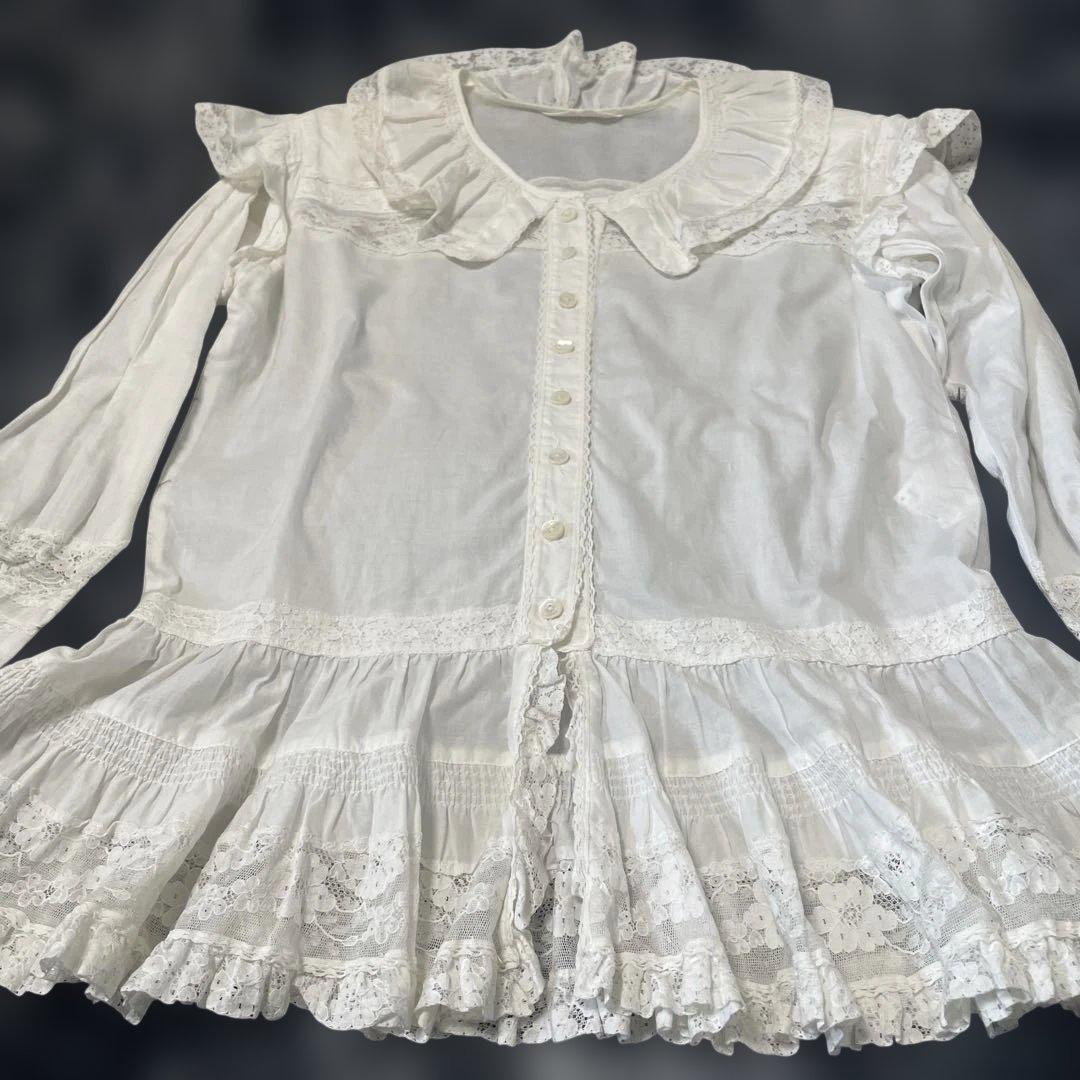 PINK HOUSE ピンクハウス　レース＆フリル　長袖コットンブラウス