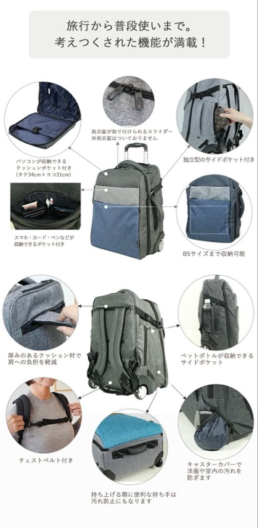 未使用　4way 軽量 多機能キャリー 大容量 リュック キャリーバッグ グレー