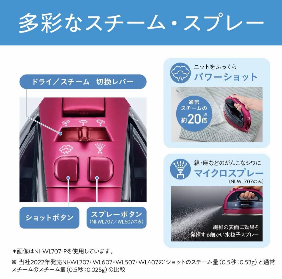 パナソニック コードレススチームアイロン NI-WL707-H 2022年