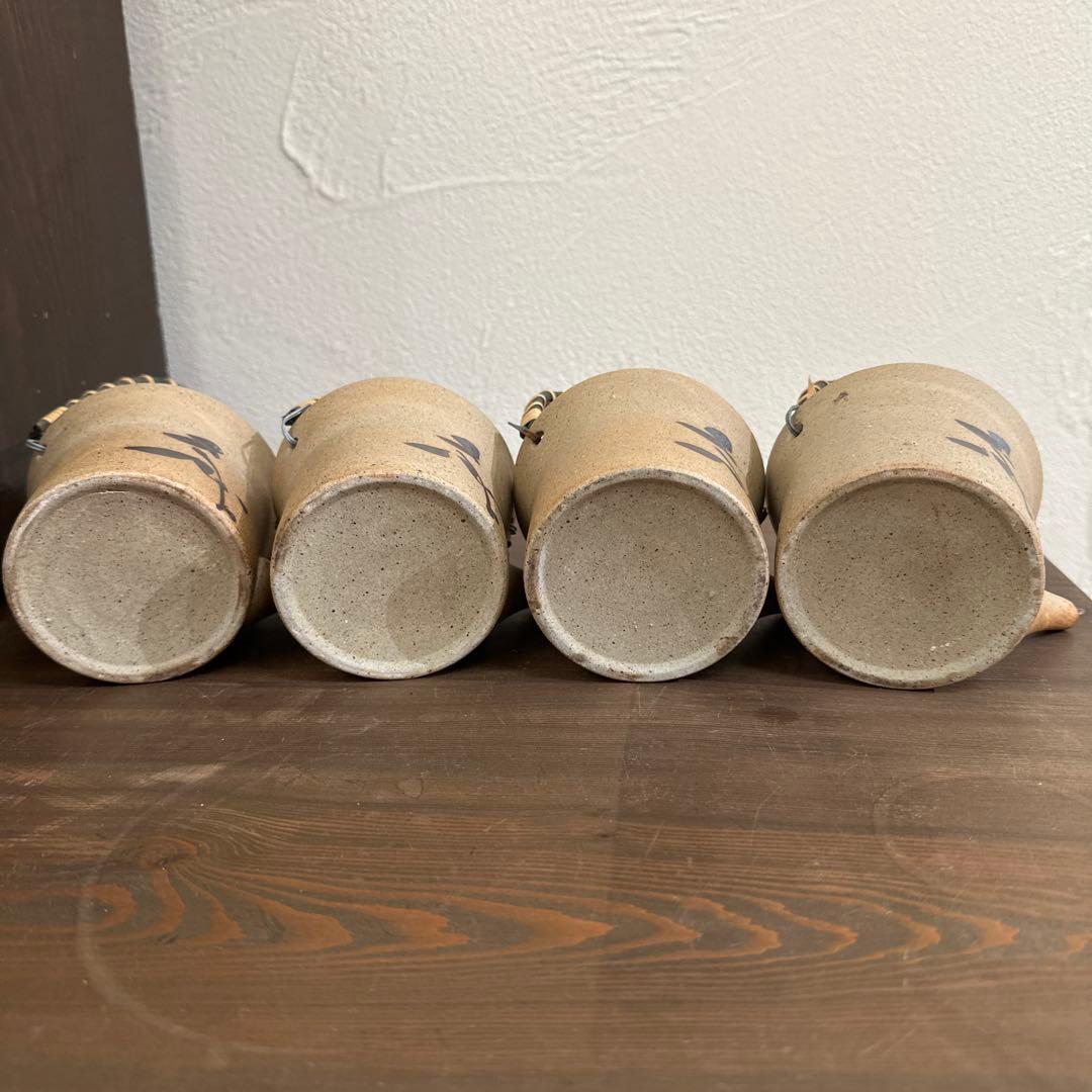 土瓶蒸し器　素焼き　4セットと受け皿1枚付き