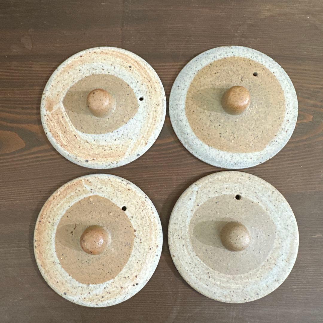 土瓶蒸し器　素焼き　4セットと受け皿1枚付き