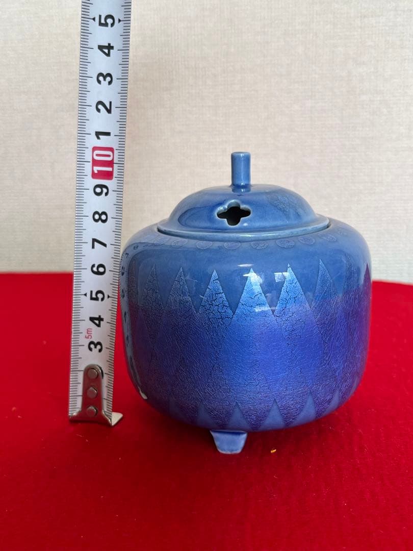 中田一於 淡青釉裏銀彩 香炉 管理N34 九谷焼 日本工芸会正会員 茶道具