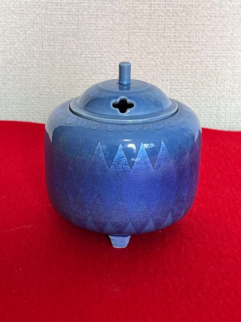 中田一於 淡青釉裏銀彩 香炉 管理N34 九谷焼 日本工芸会正会員 茶道具