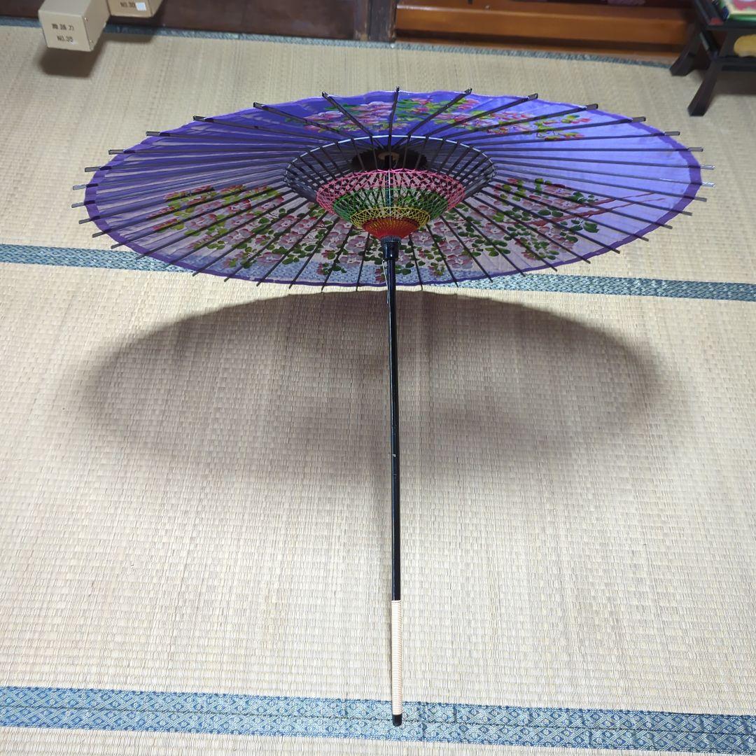 紫色 花柄 舞踊傘 直径90cm