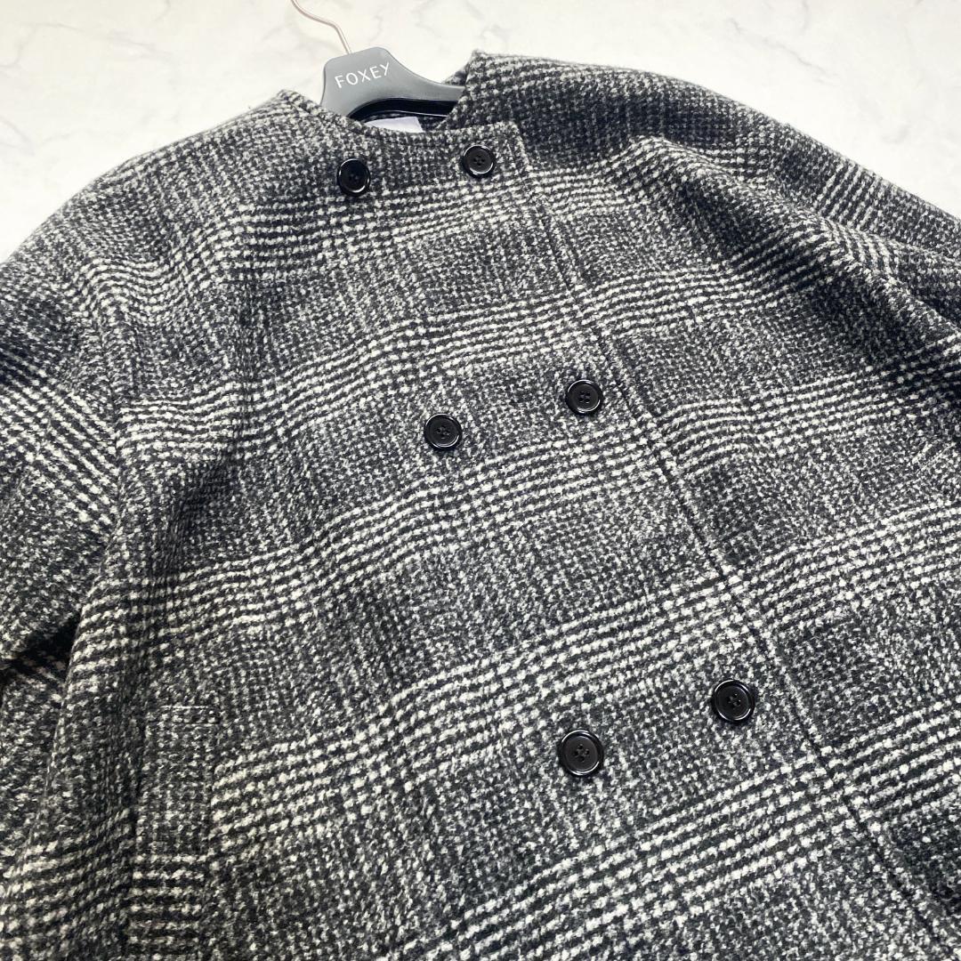 美品✨Spick&Span Wスライバーノーカラーチェックポンチョコート 36