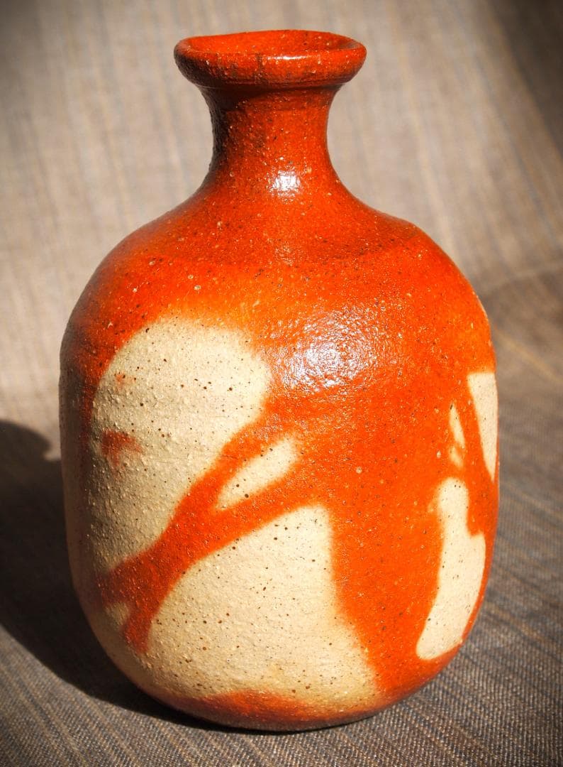 希少作★末田恵【師：安倍安人】備前緋襷徳利★共箱・共布