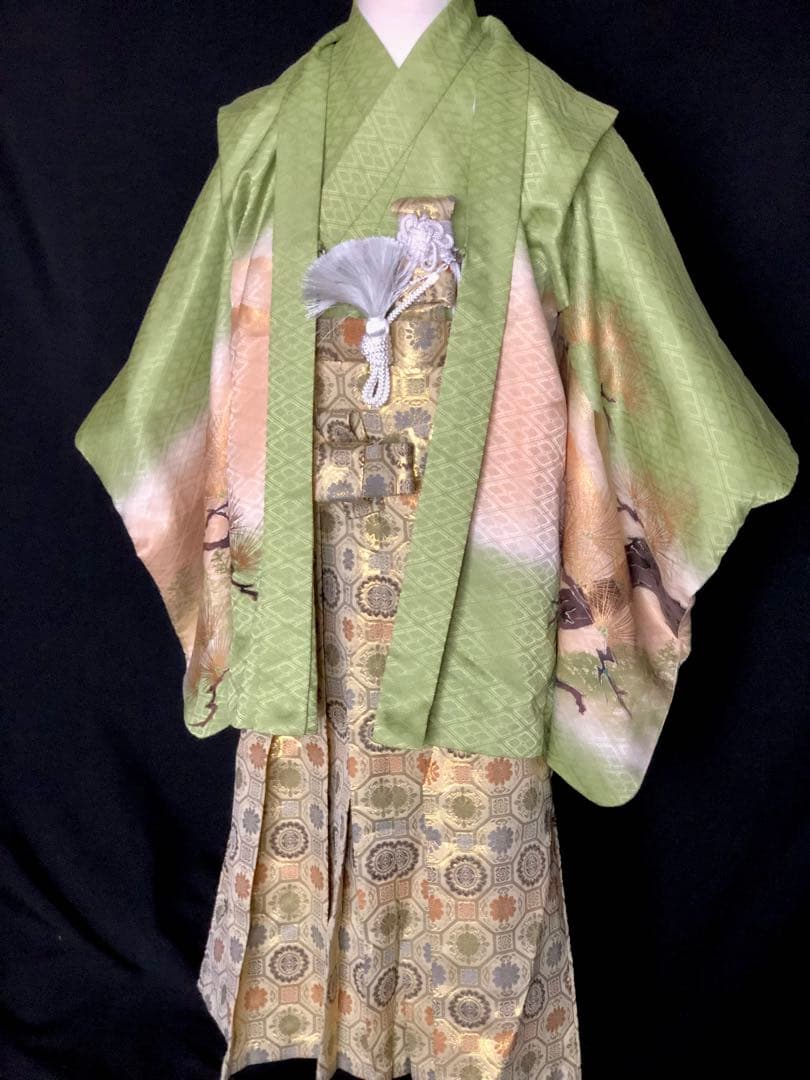 七五三 5歳　男の子　抹茶色　羽織　着物　袴　セット 753 5才　五歳　男児