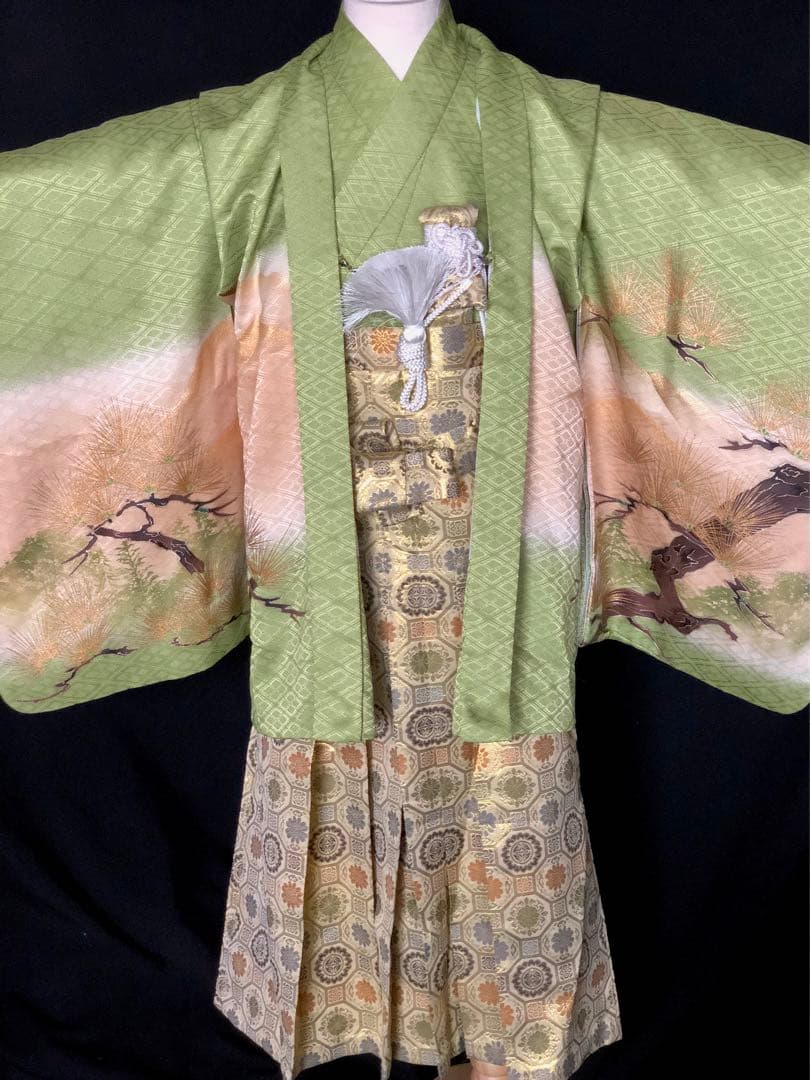 七五三 5歳　男の子　抹茶色　羽織　着物　袴　セット 753 5才　五歳　男児