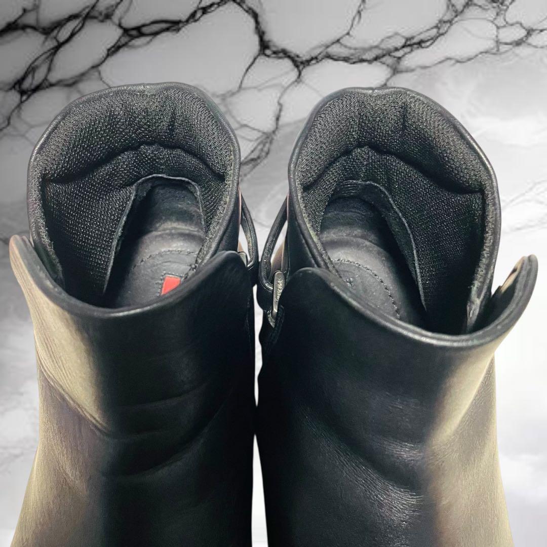 【プラダ】美品エンボスロゴ サイドゴアブーツ ベルクロ ブラック 黒 5 1/2