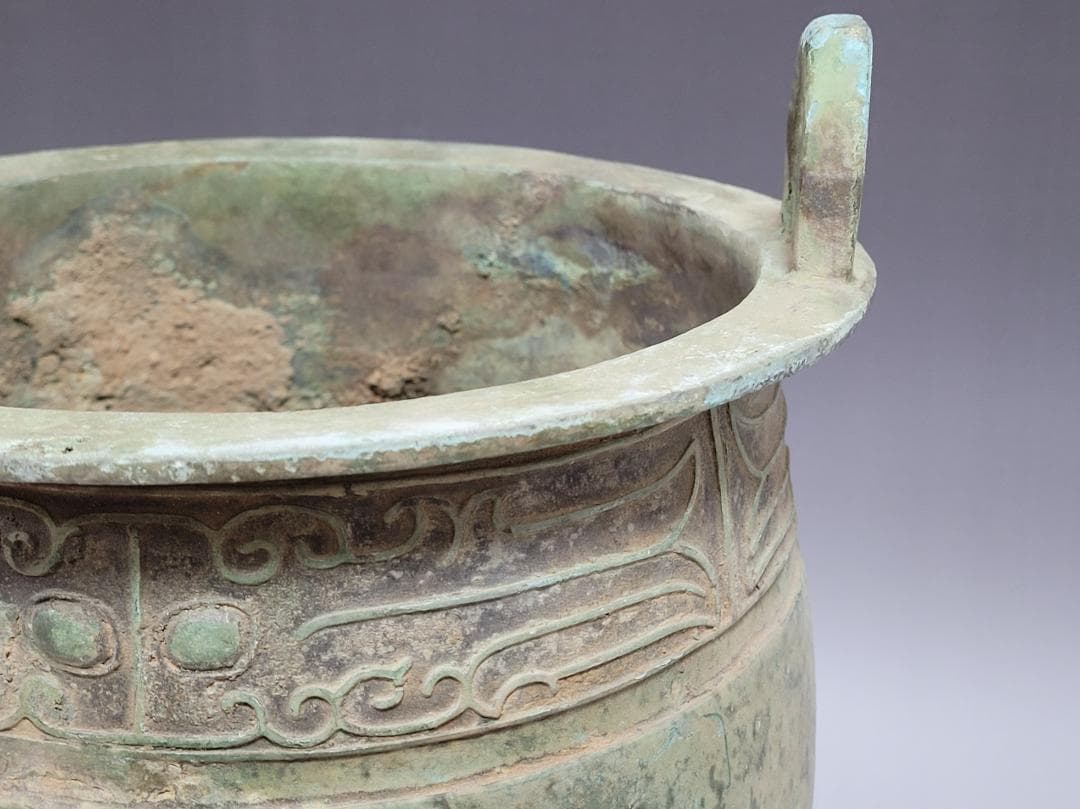 古青銅造 三足両耳 香炉 春秋戦国漢時代 高さ約31.5cm