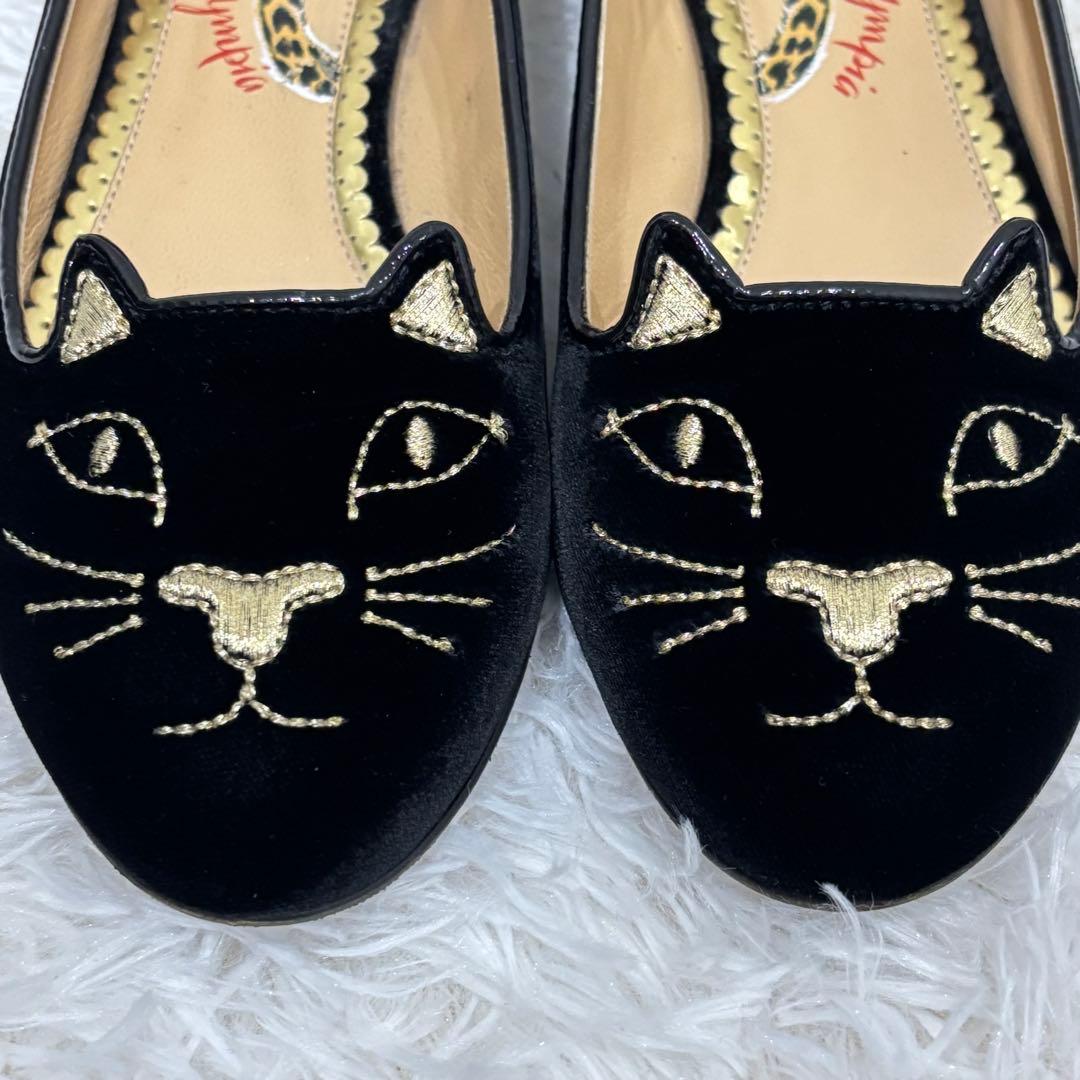 [極美品] シャルロットオリンピア　ベロア　猫モチーフ　刺繍　フラットシューズ