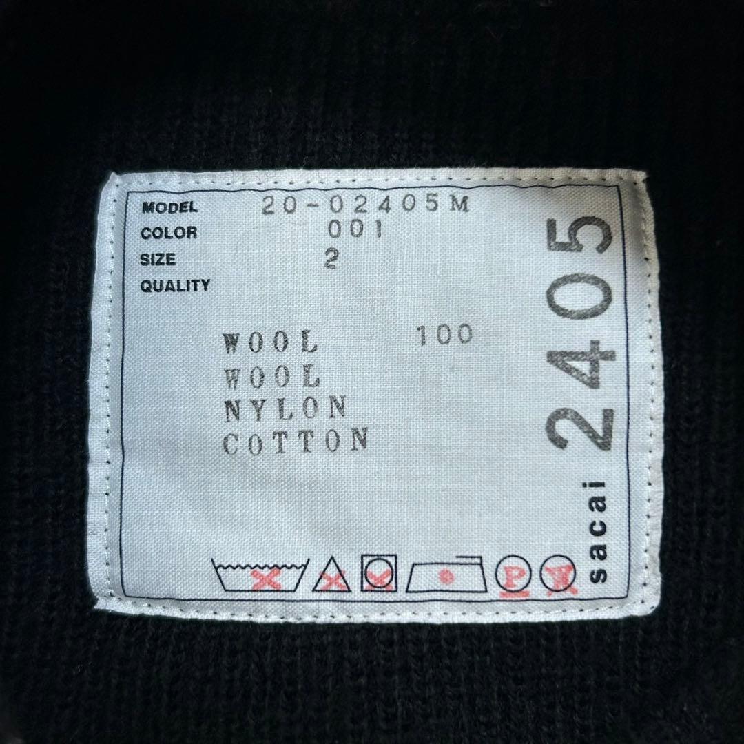 5791【美品】サカイ‪☆袖ライダースジップ付きセーター 人気ブラック サイズ2