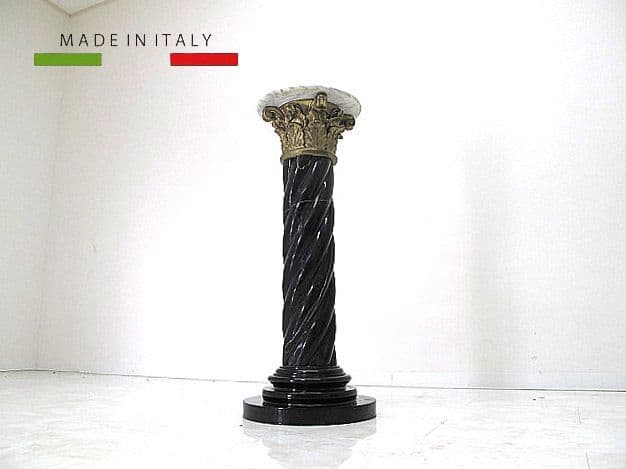イタリア製 大理石コラム台 ブラックマーブル 螺旋柱 真鍮 ペデスタルスタンド