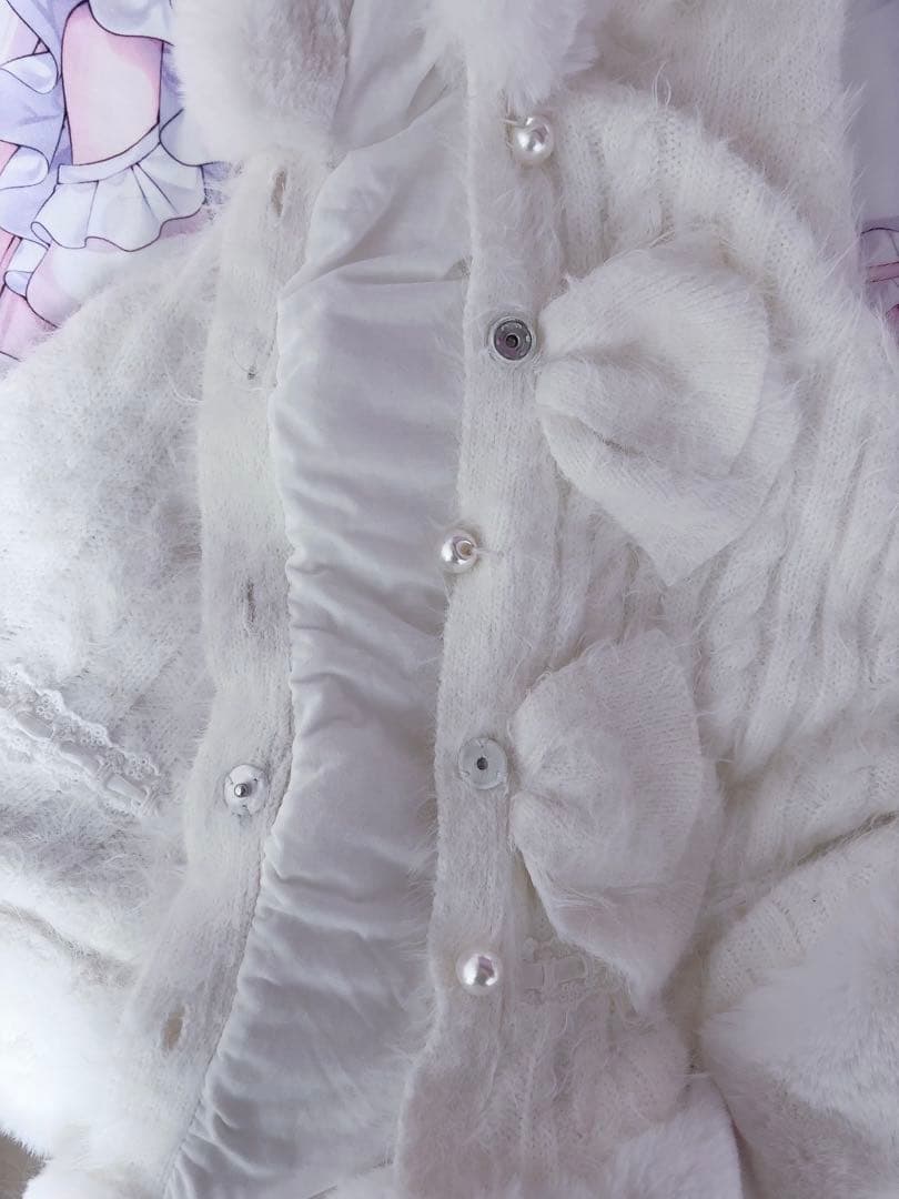 LIZLISA ダブルリボンニットファーポンチョ ホワイト