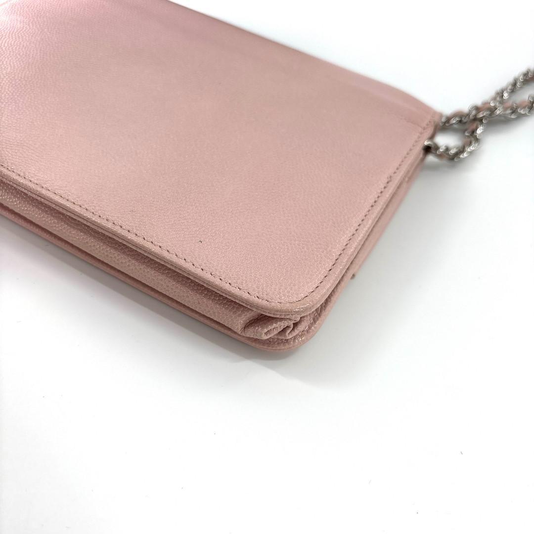 超極美品 シャネル キャビアスキン チェーンウォレット ピンク ショルダーバッグ