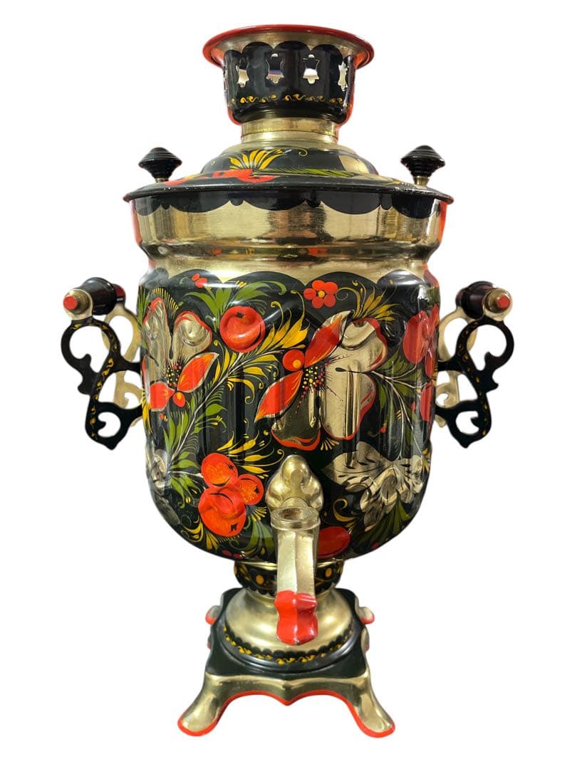 ロシア製　アンティーク サモワール　金属製 花柄