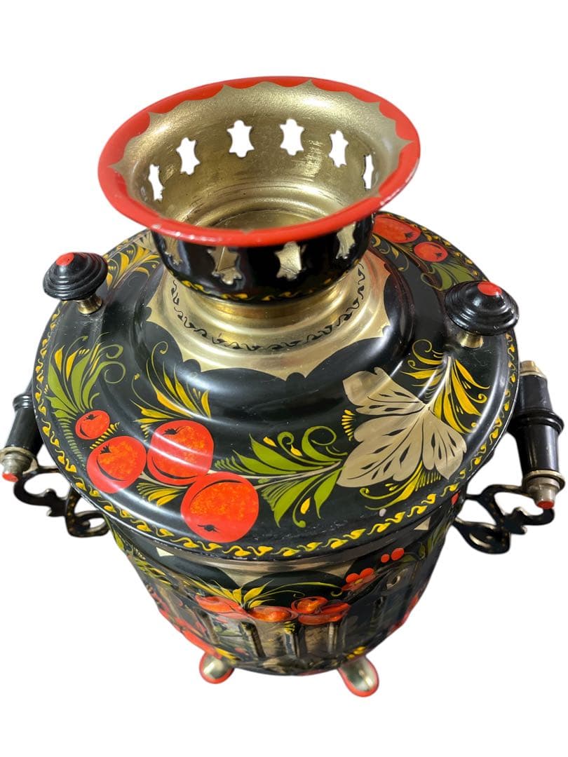 ロシア製　アンティーク サモワール　金属製 花柄