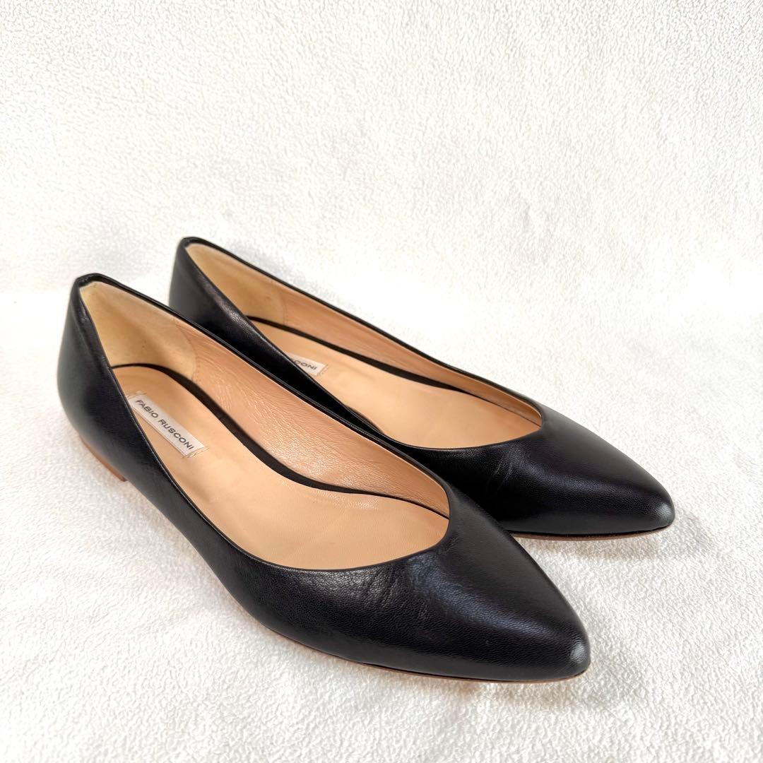 極美品✨ファビオルスコーニ Vカット フラット ポインテッドトゥ レザー