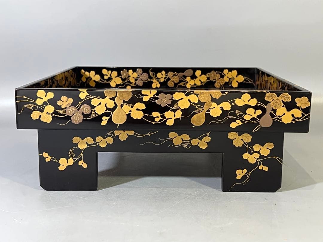 DT731 瓢箪纏蒔絵 四方盆 美品