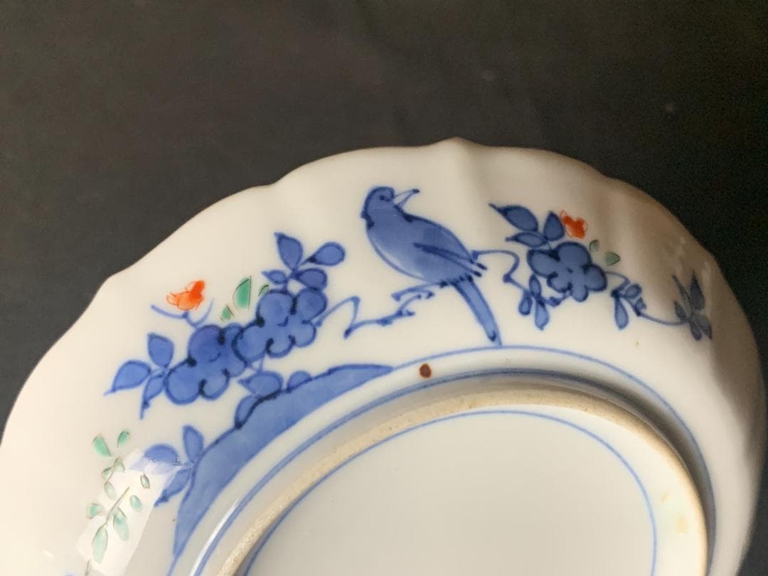 江戸元禄期 柿右衛門 濁手 色絵 梅に鶯 花鳥図 中皿 古伊万里 540