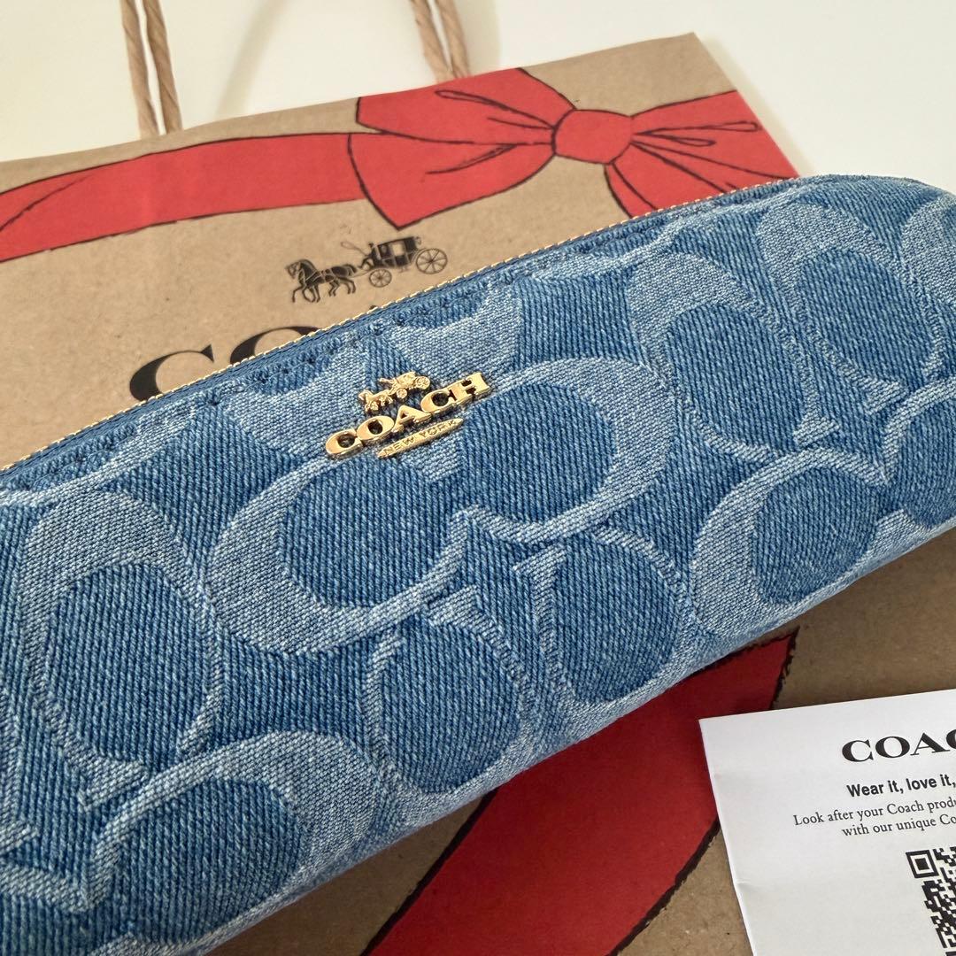 コーチ☆新品☆シグネチャー デニム ペンシルケース/コスメケース 青 ブルー