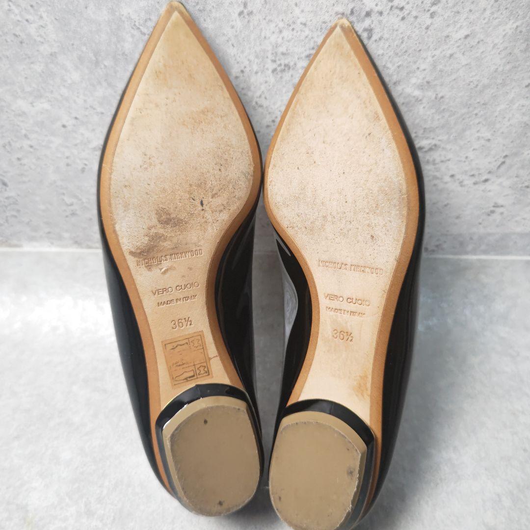 ニコラスカークウッド エナメル パンプス フラット 23.5cm ブラック