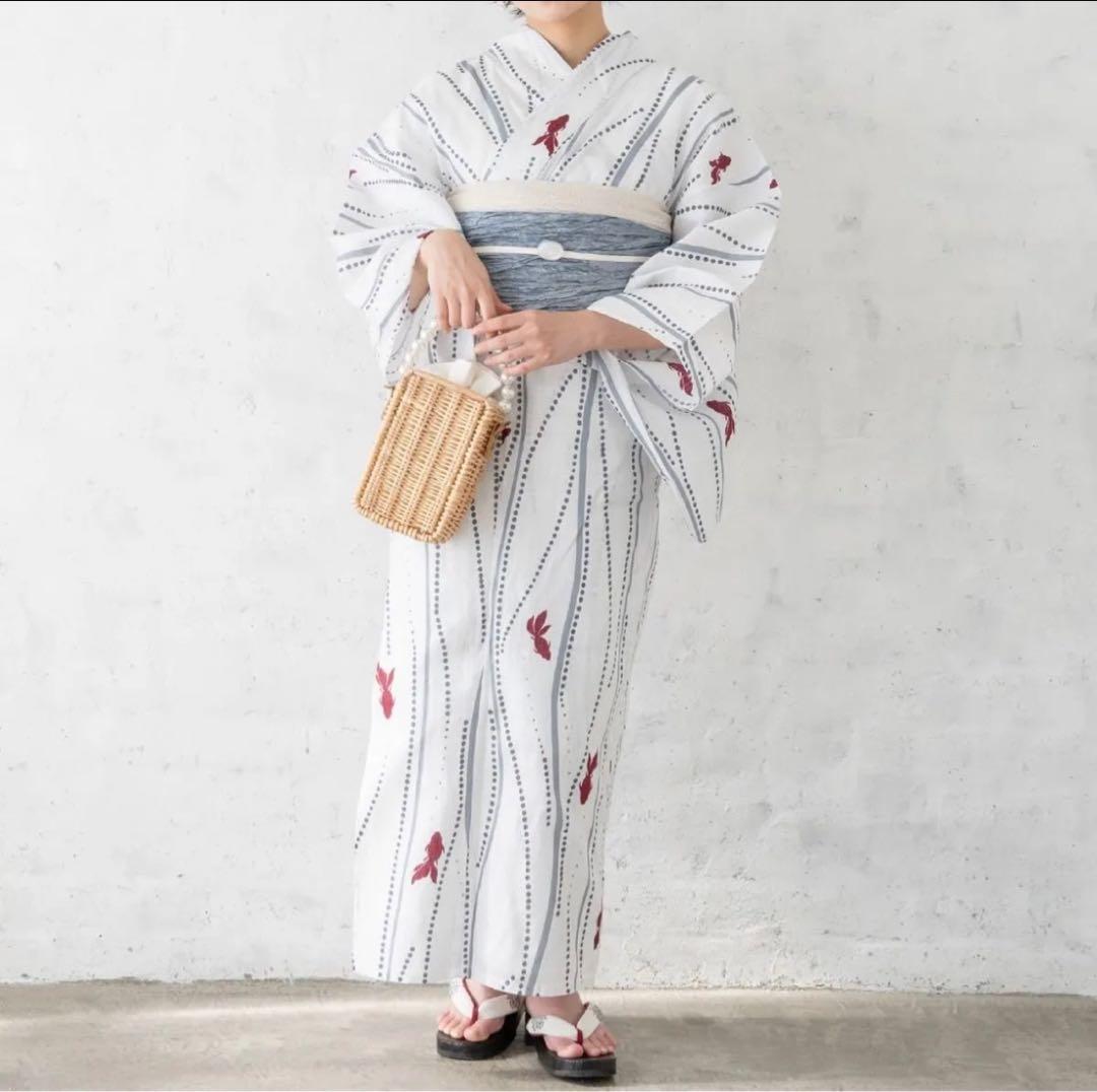 ☆新品☆ こだわり浴衣５点セット　ゆかた館グレース　Mサイズ　金魚　ホワイト