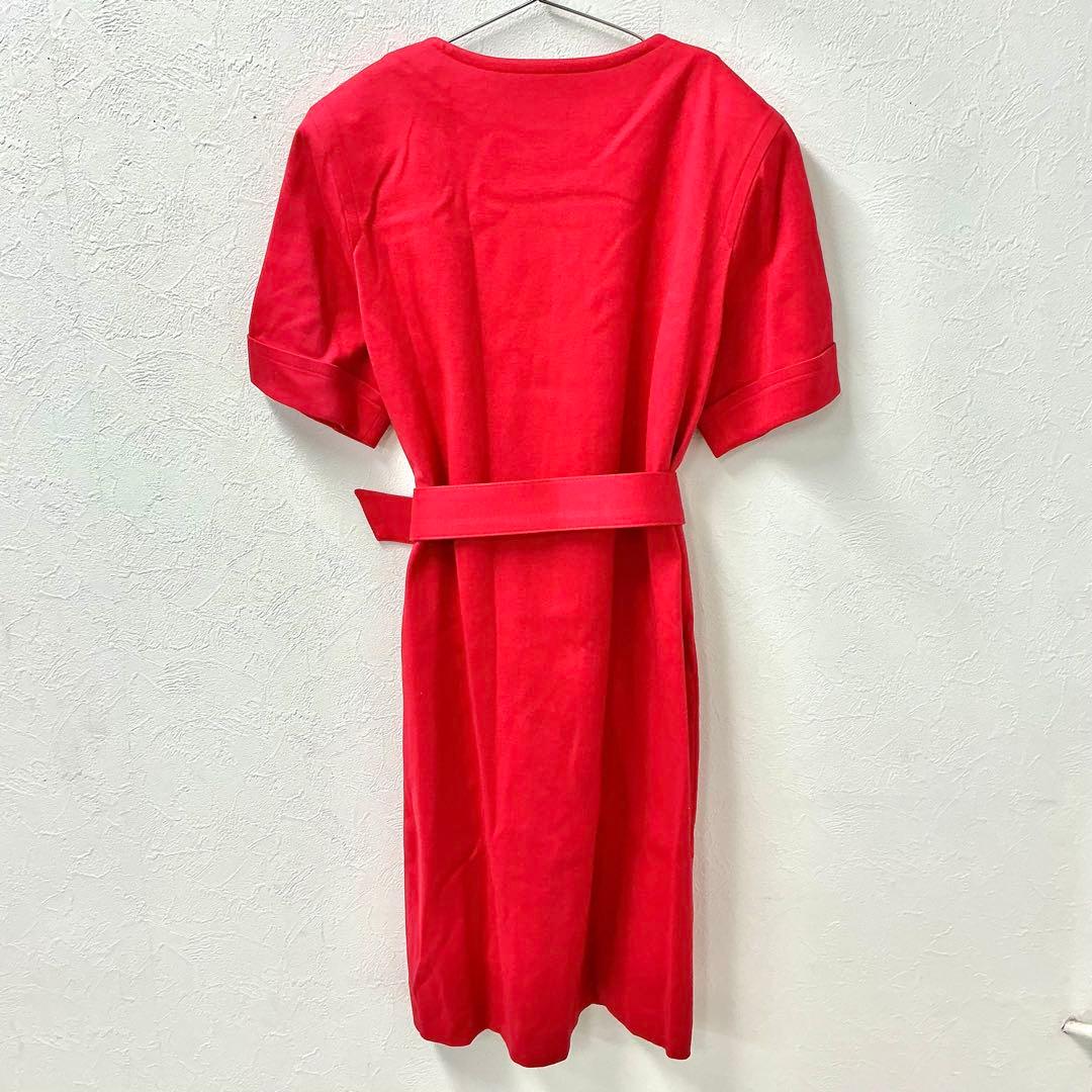 美品 イヴサンローラン ヴィンテージ ベルト付き 半袖 ワンピース レッド M