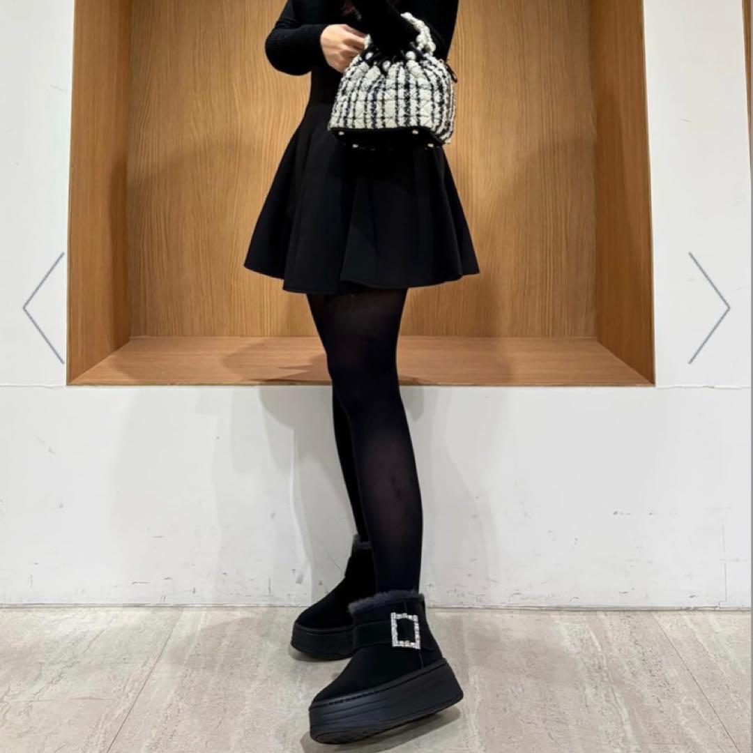 プラスダイアナ　＋diana 【軽量】厚底エコファーブーツ　ブラック　新品