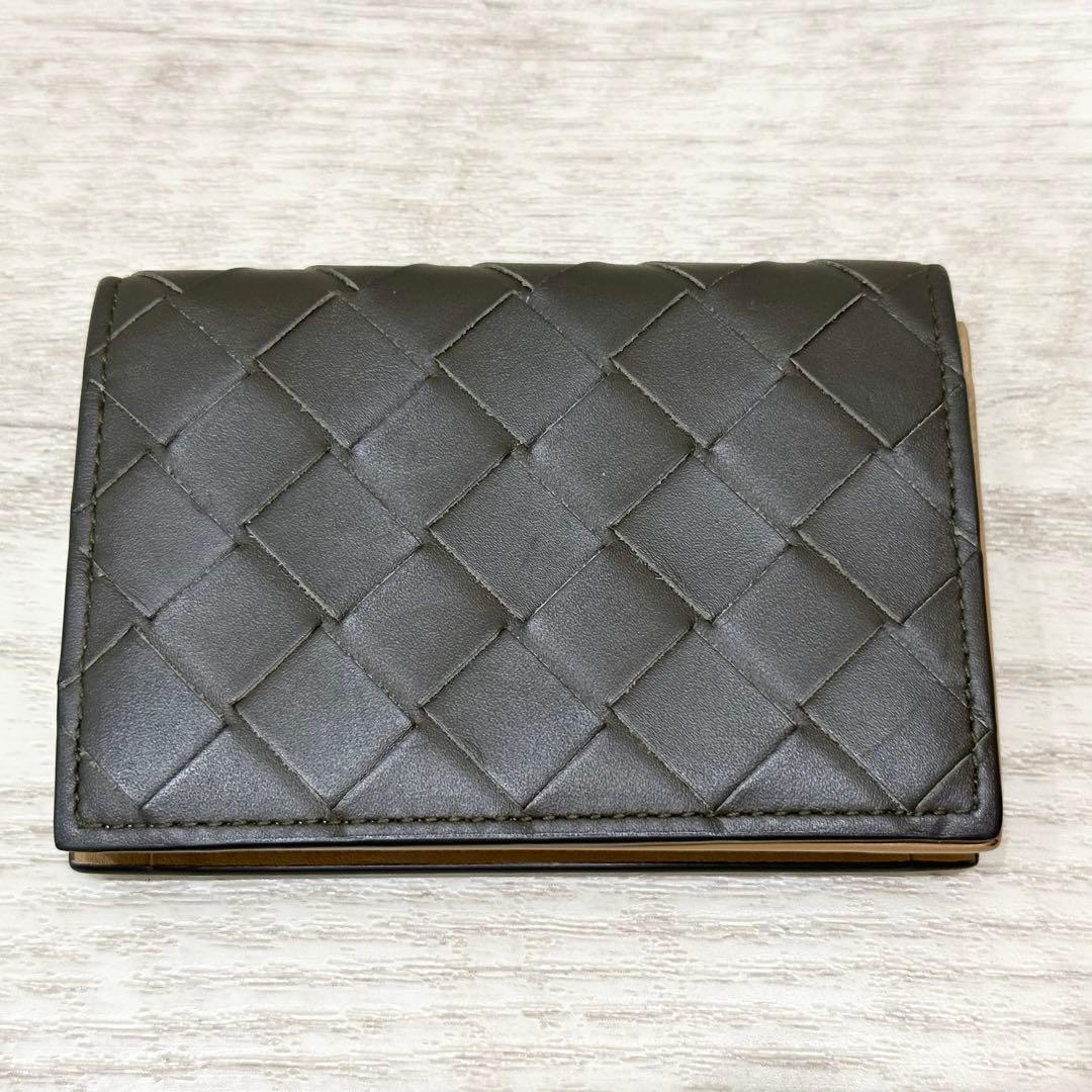 美品 現行 ボッテガヴェネタ ビジネスカードケース イントレチャート ブラウン