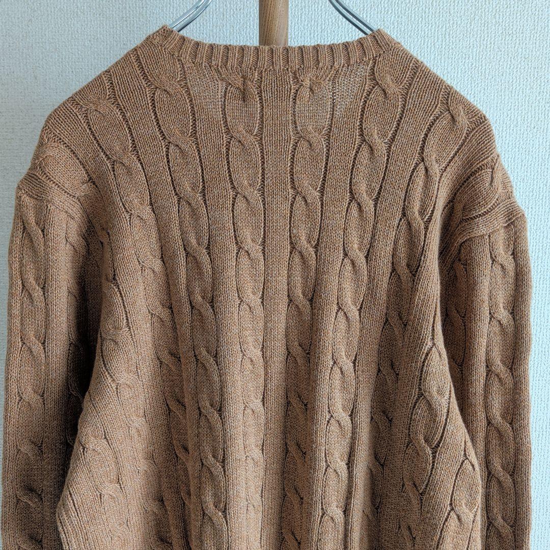 美品 ポロラルフローレン ケーブルニット ネイビーポニー刺繍 綿 ブラウン系 M
