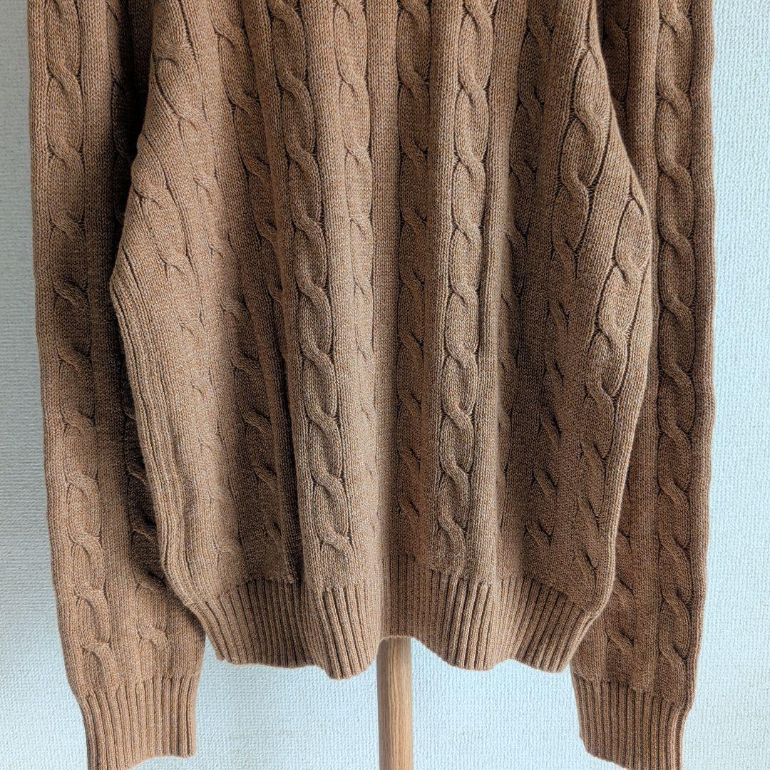 美品 ポロラルフローレン ケーブルニット ネイビーポニー刺繍 綿 ブラウン系 M