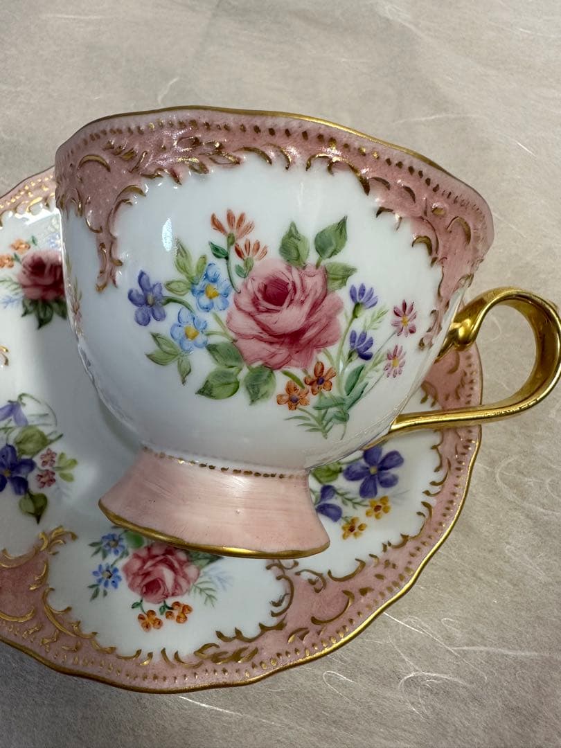 アンティーク　ドレスデン ティーカップ＆ソーサー　ヴィンテージ　一点物