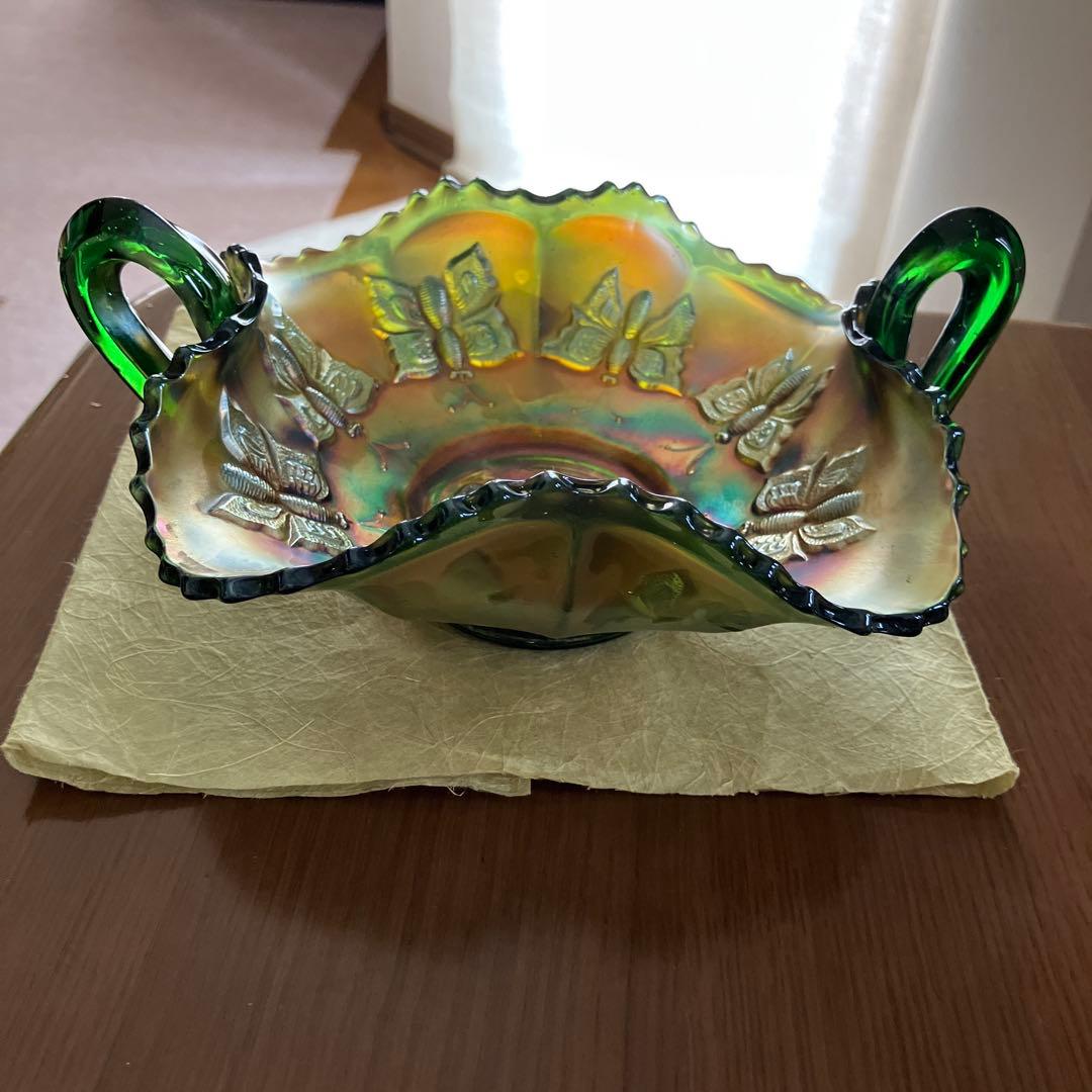 フェントン　カーニバルガラスのボンボンボウル　Butterfly アンティーク