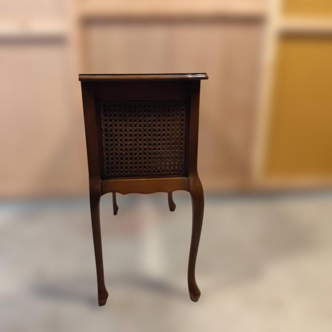 アンティーク調 猫脚コンソールデスク サイドチェスト かごめ編み ラタン