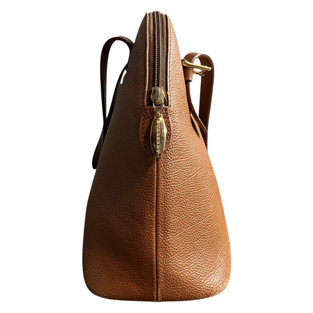 BURBERRY レザーハンドバッグ ノバチェック 茶 ブラウン