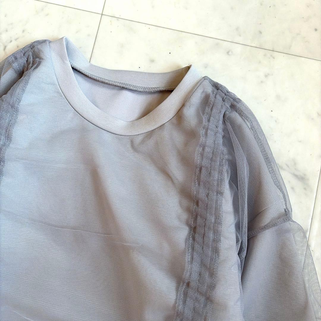 極美品 トラノイ オーバー チュール ギャザリング トップス グレー