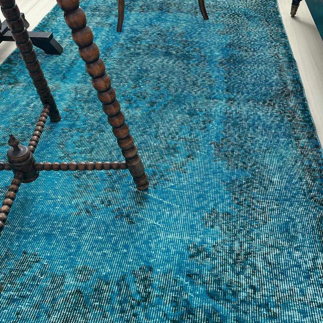 トルコ ヴィンテージラグ A56 ターコイズブルー コバルトブルー オーバーダイ
